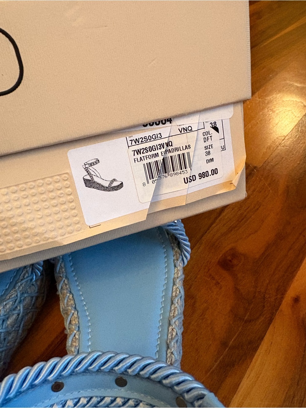 Valentino Garavani Rockstud Torchon Braided Espadrille Sandals, Powder Blue, NEW - Picture 13 of 15